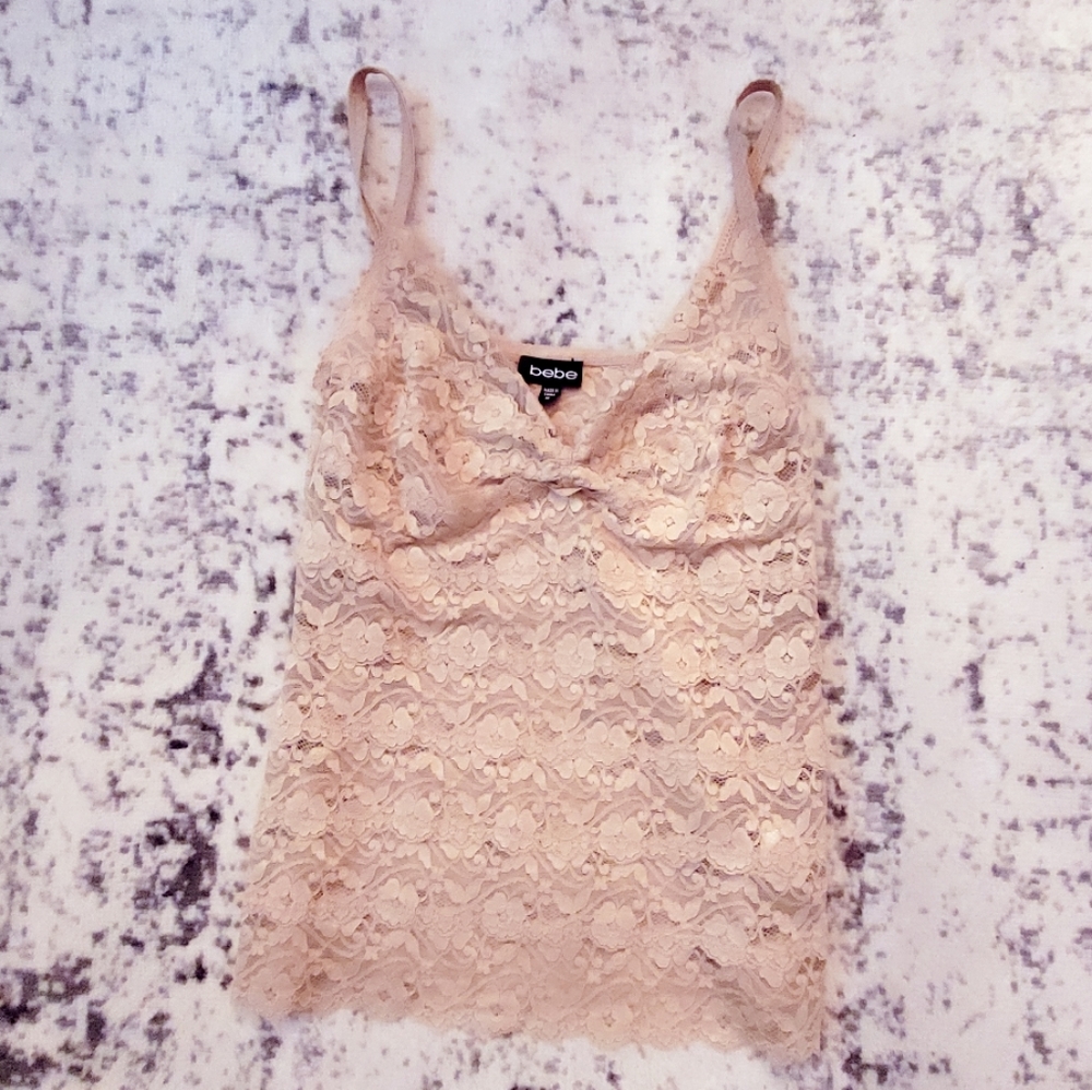 BEBE Sheer Lace Cami beige size Medium